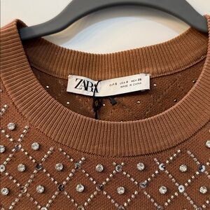 Zara Brown Knit Top with Silver Studs